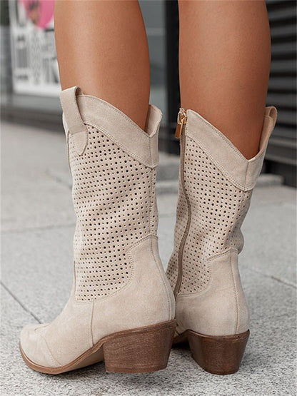 Western daim heeled bloc chic boots for women | Janna -3
