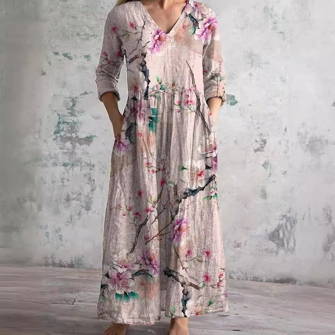 Floral V-neck dress for women | Breezy Flattering -2