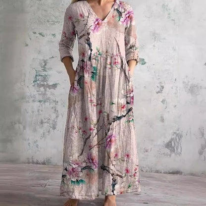 Floral V-neck dress for women | Breezy Flattering -2