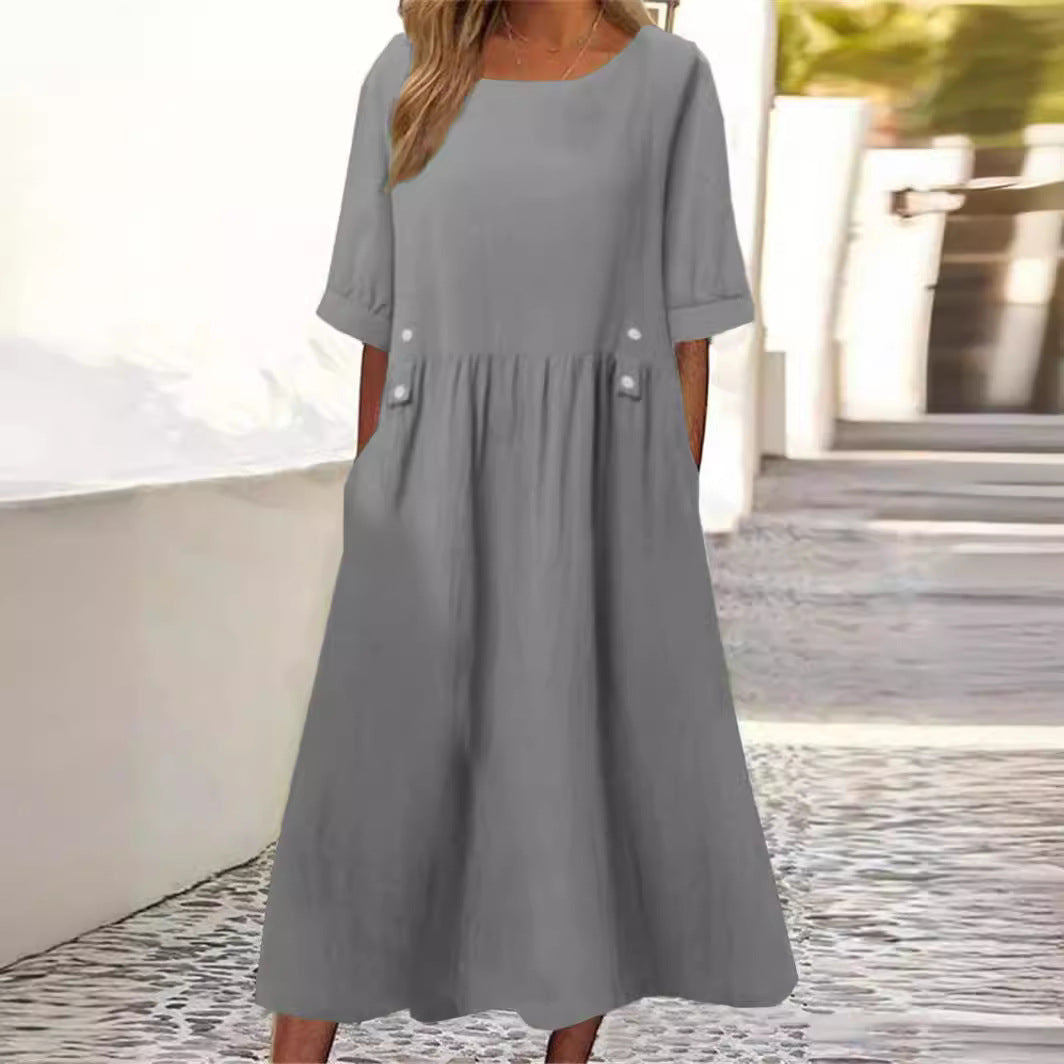 Elegant cotton-linen dress for women | Amelia -2