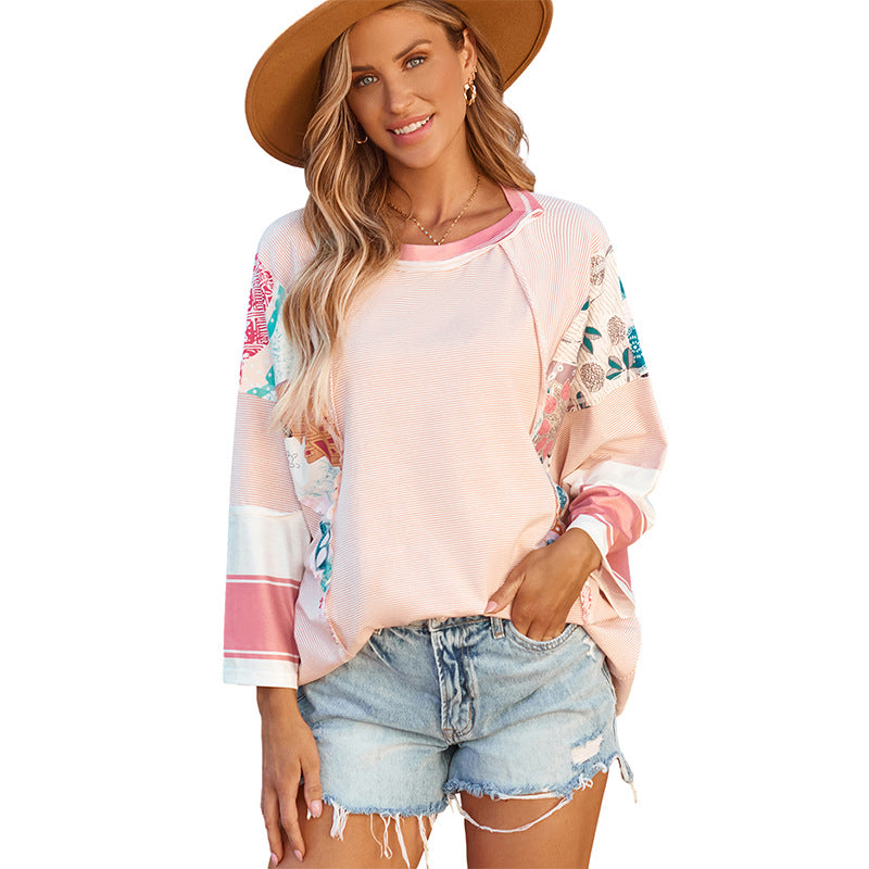 Lightweight patchwork batwing everyday top for women | Bailey -3