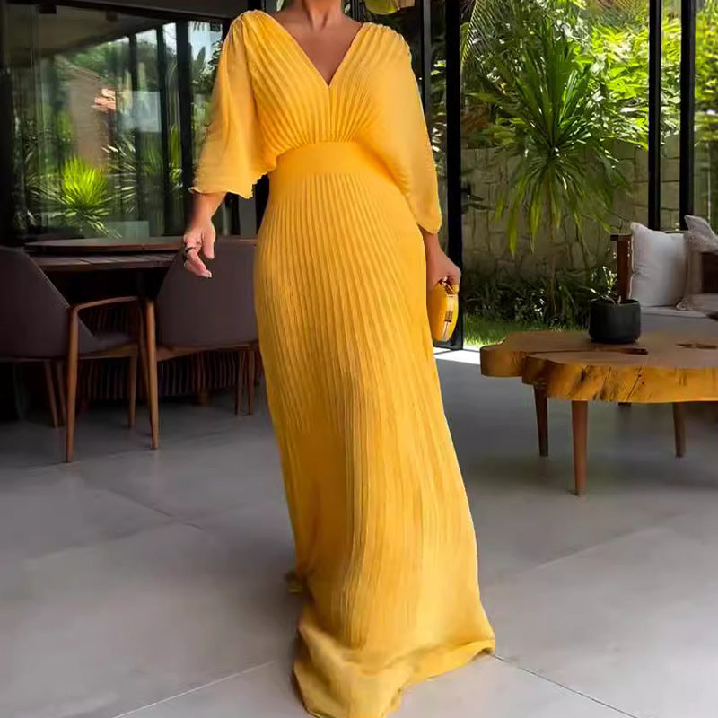 Floating ribbed elegant maxi dress for women | Ria -8