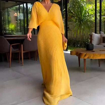 Floating ribbed elegant maxi dress for women | Ria -8