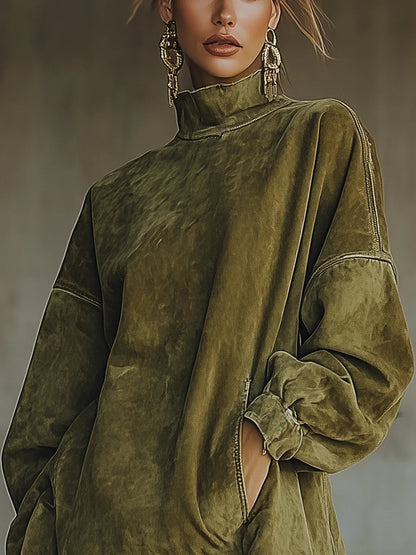 Faux suede fringe hem turtleneck jumper for women | Marlowe -4