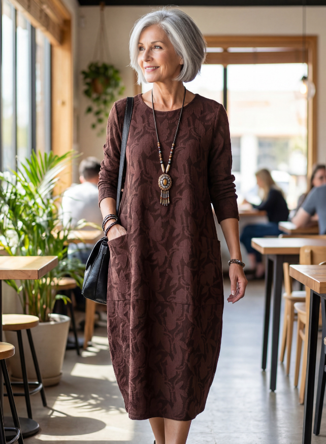 Elegant winter dress with long sleeves for women | Dina