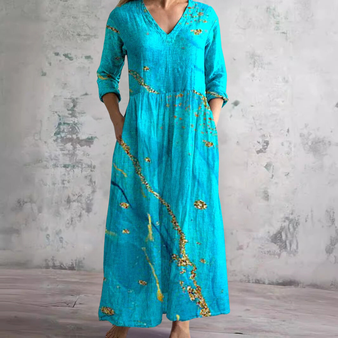Floral V-neck dress for women | Breezy Flattering -9
