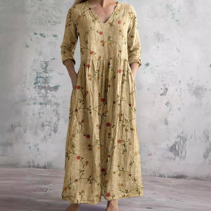 Floral V-neck dress for women | Breezy Flattering -5