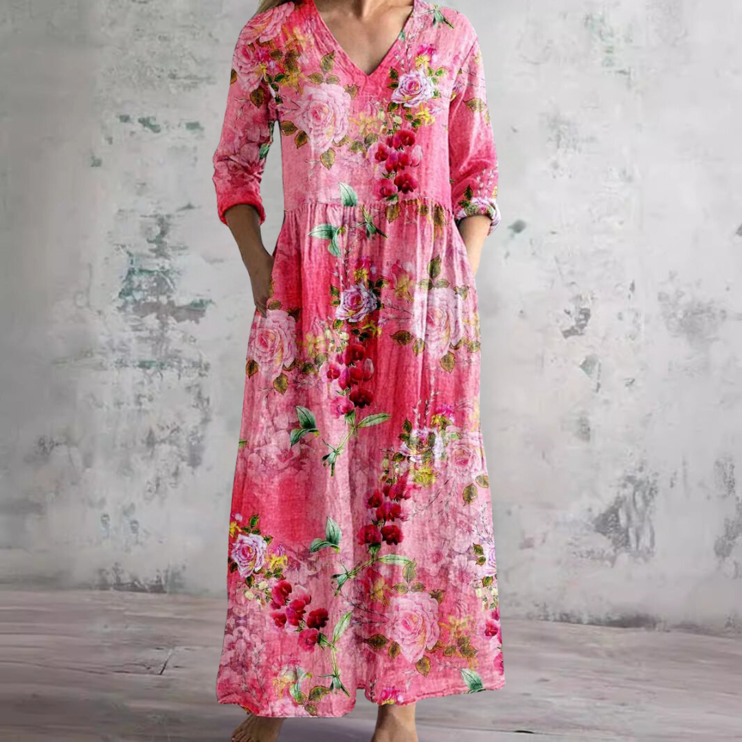 Floral V-neck dress for women | Breezy Flattering -4