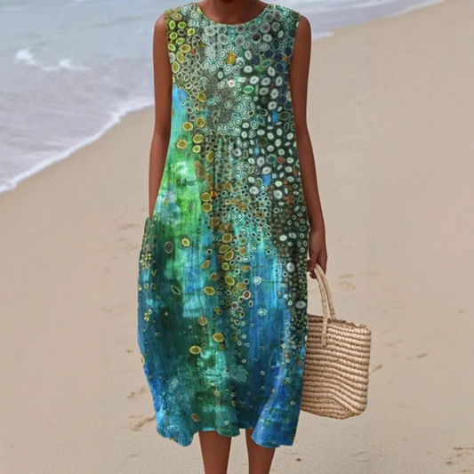 Sleeveless dress with mosaic-inspired pattern for women | Maribella