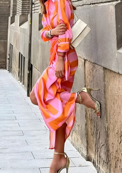 Printed waist-cinching shirt dress for women | Olivia