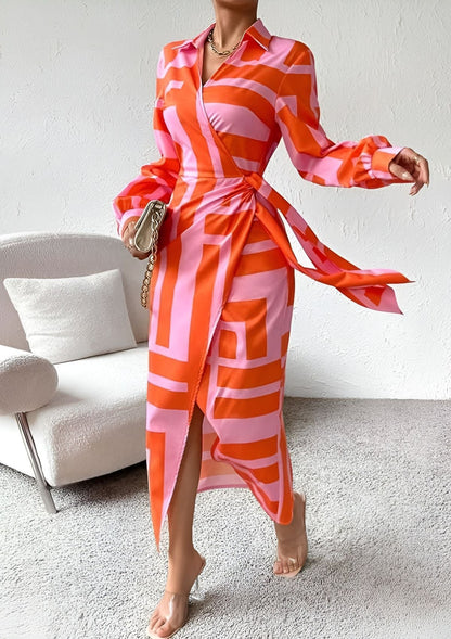 Printed waist-cinching shirt dress for women | Olivia
