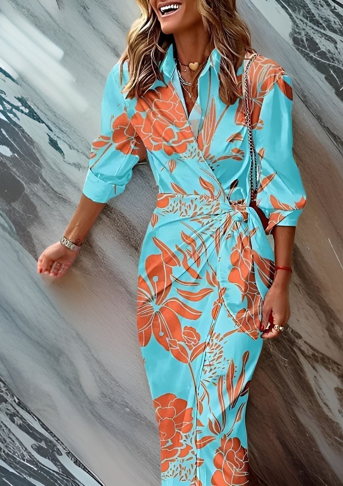Printed waist-cinching shirt dress for women | Olivia