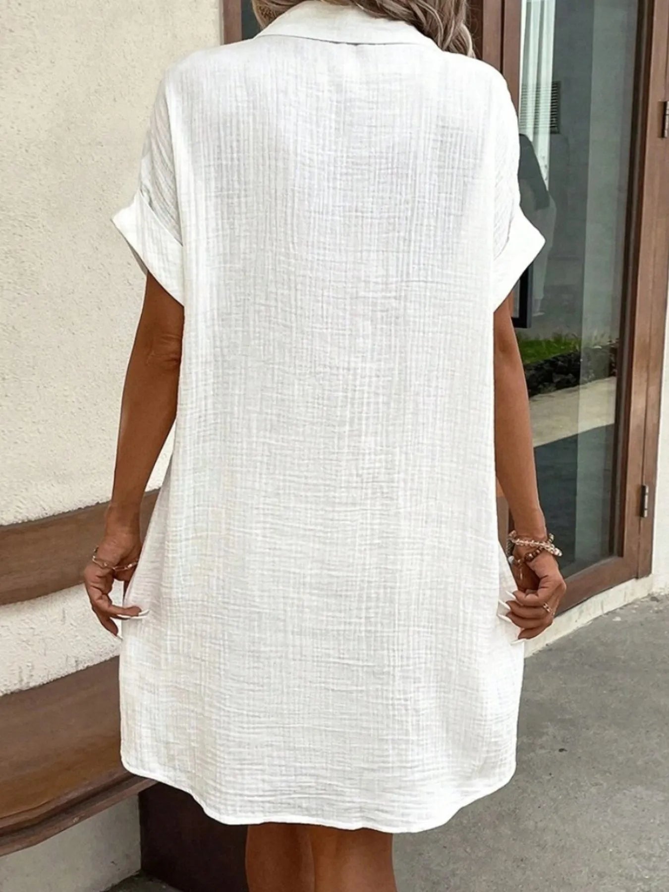Casual shirt mini dress pockets for women -4