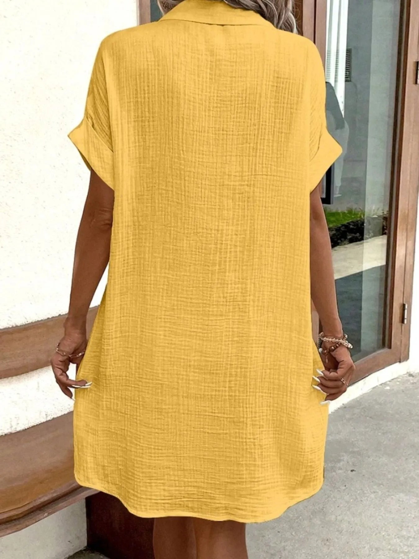 Casual shirt mini dress pockets for women -16