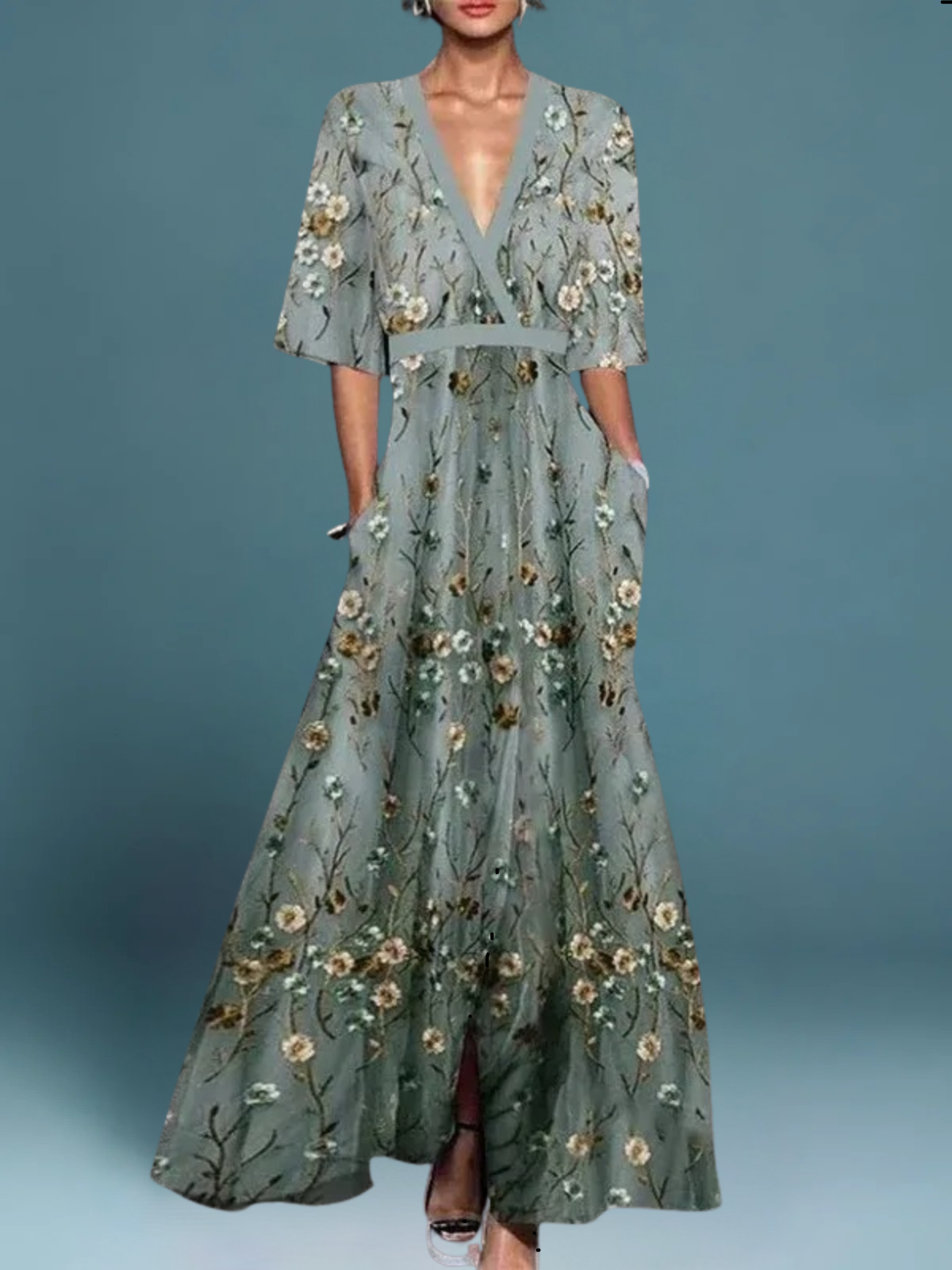 Elegant V-neck belted boho dress for women | Hazel