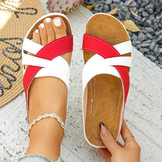Classic cross-strap low heel sandals for women -1