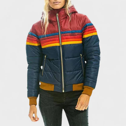Retro colorblock hooded jacket for women | Celestine -2