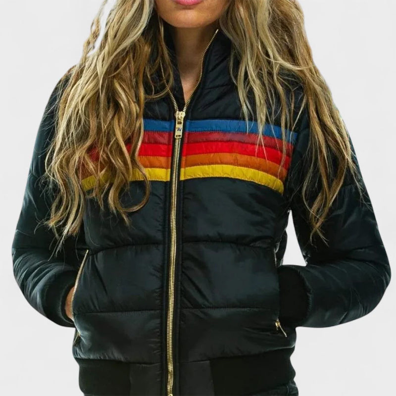Retro colorblock hooded jacket for women | Celestine -7