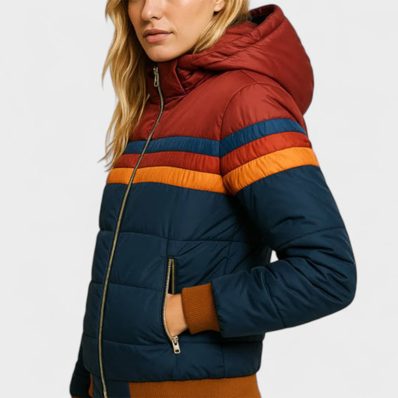 Retro colorblock hooded jacket for women | Celestine -4