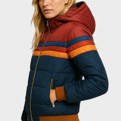 Retro colorblock hooded jacket for women | Celestine -4