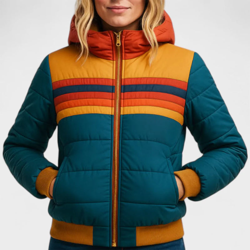Retro colorblock hooded jacket for women | Celestine -1