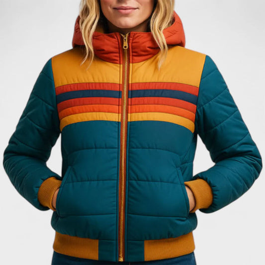 Retro colorblock hooded jacket for women | Celestine -1