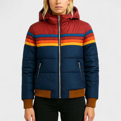 Retro colorblock hooded jacket for women | Celestine -3