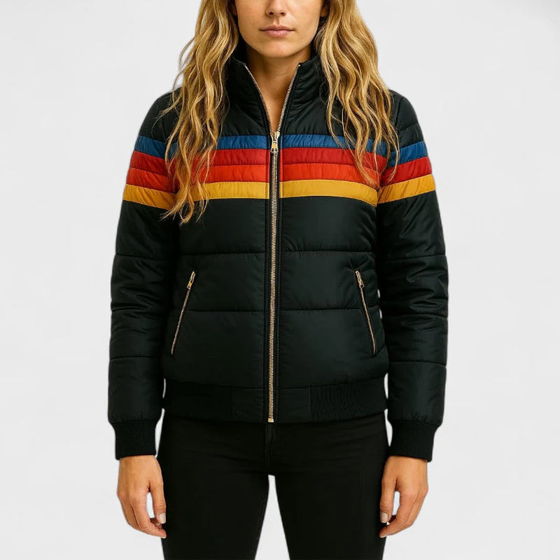 Retro colorblock hooded jacket for women | Celestine -5