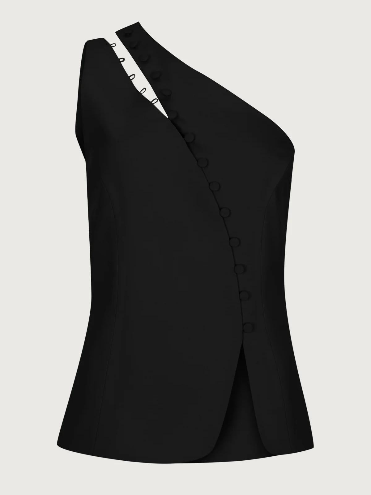 One-shoulder button-detail everyday top for women | Dione -7