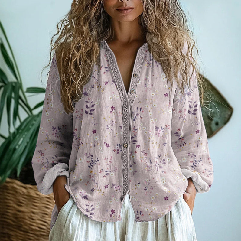 Vintage leaf print blouse for women | Chic -2