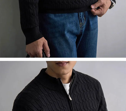 Classic cable-knit half-zip everyday jumper for men | Ellison -7