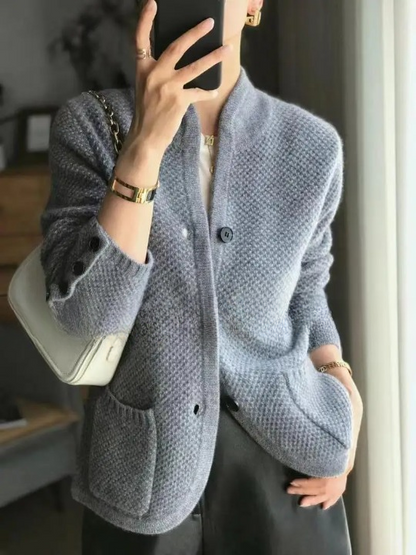 Timeless button-up cardigan graceful fit jacket for women | Elowen -1