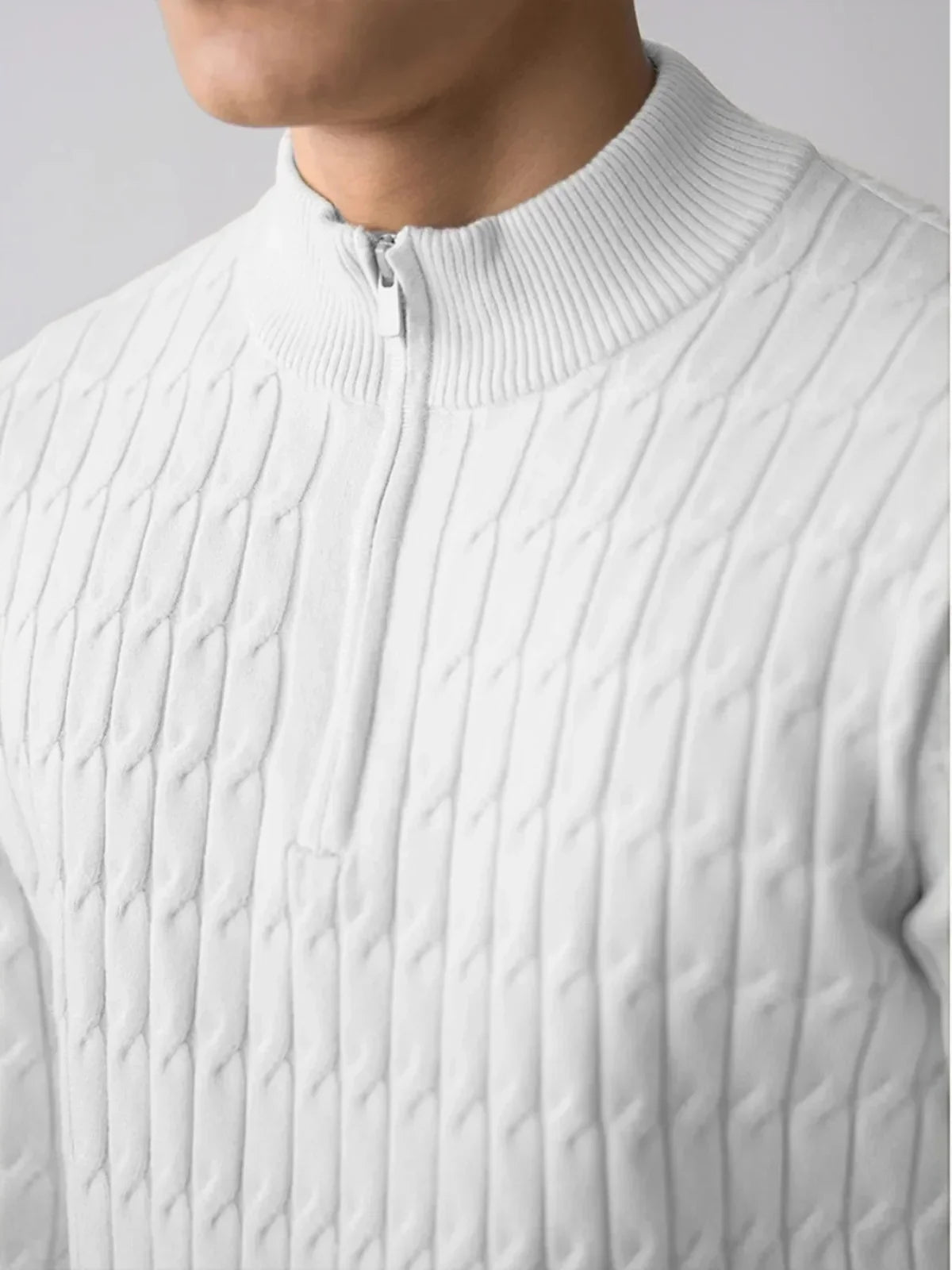 Classic cable-knit half-zip everyday jumper for men | Ellison -2