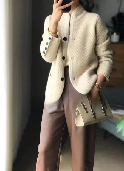 Timeless button-up cardigan graceful fit jacket for women | Elowen -4