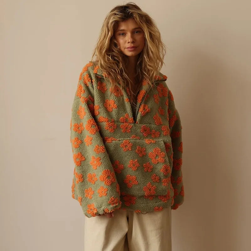 Elegant floral sherpa jumper for women | Elara -6