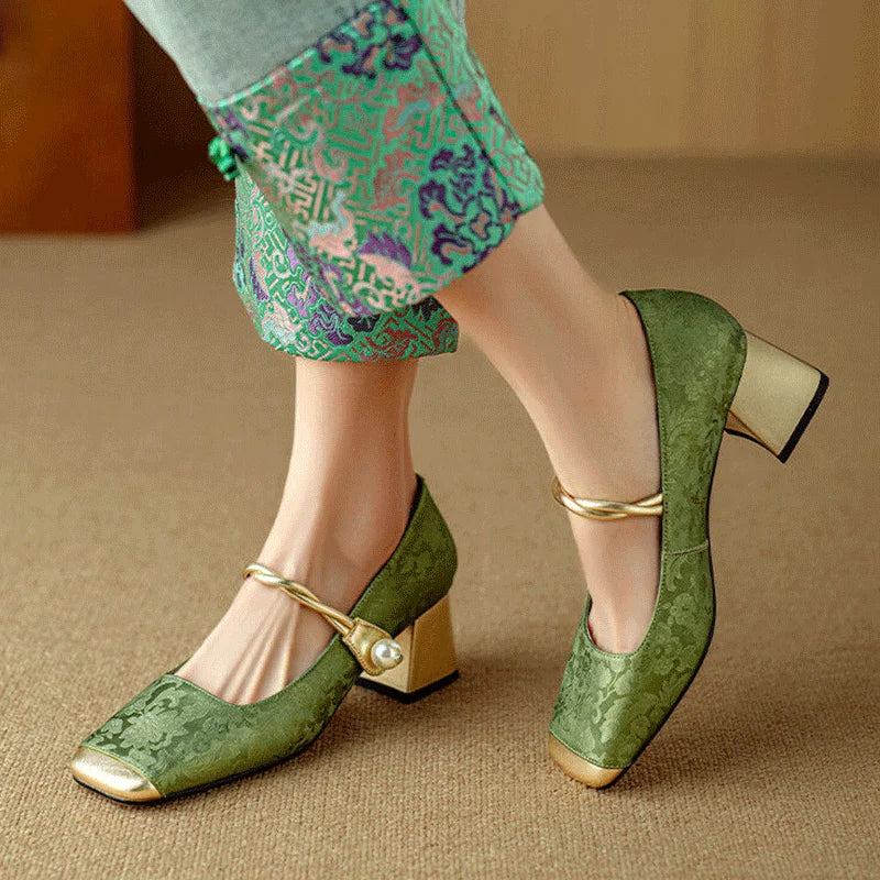 Casvian floral embossed square toe heels for women | Amara -1