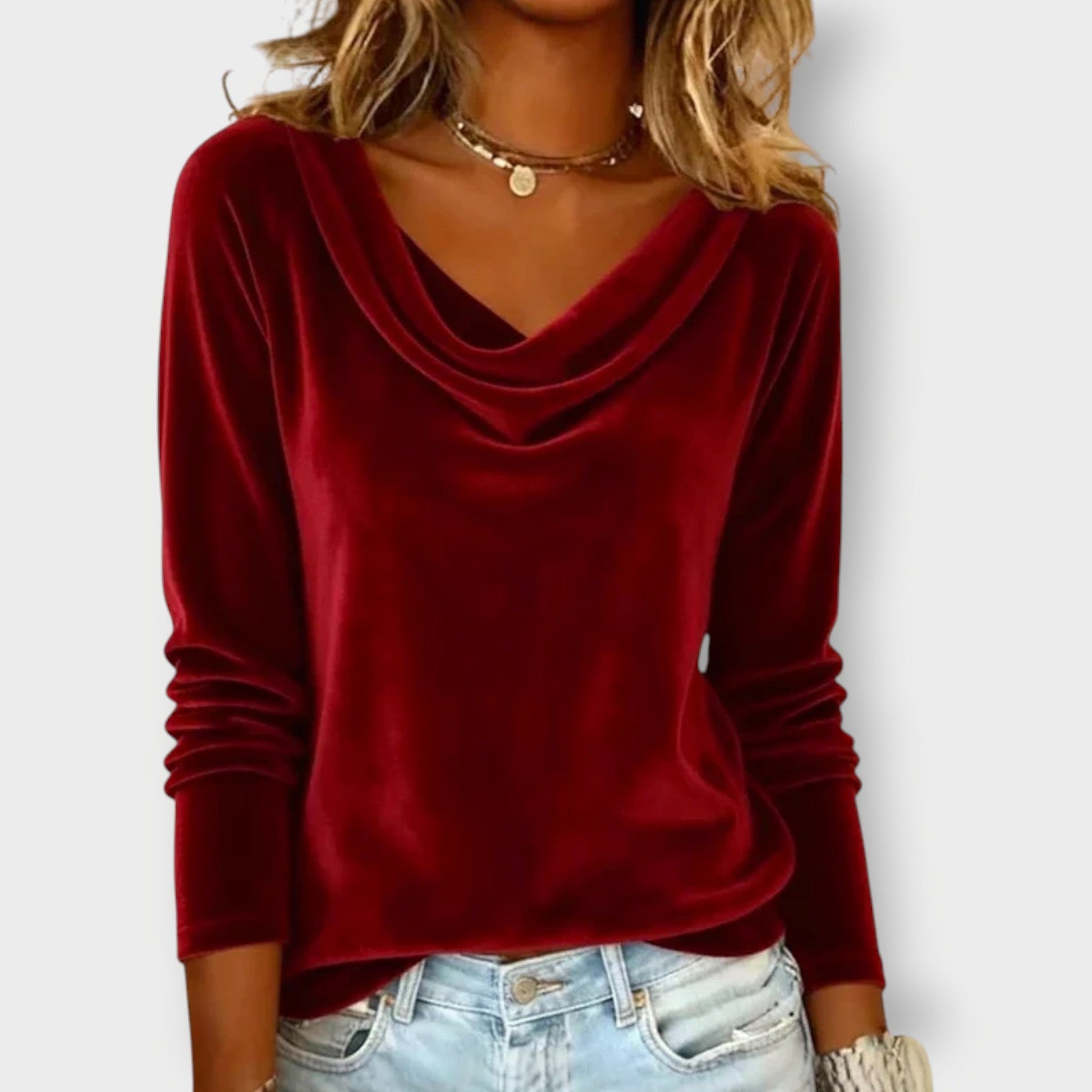 Elegant velvet drape-neck top for women | Margaret -13