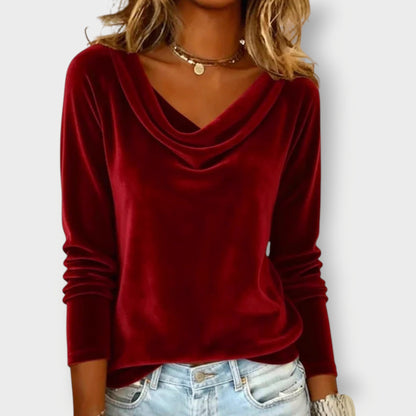 Elegant velvet drape-neck top for women | Margaret -13