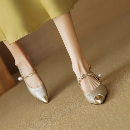 Elegant pearl strap slingback pumps for women | Elara -4