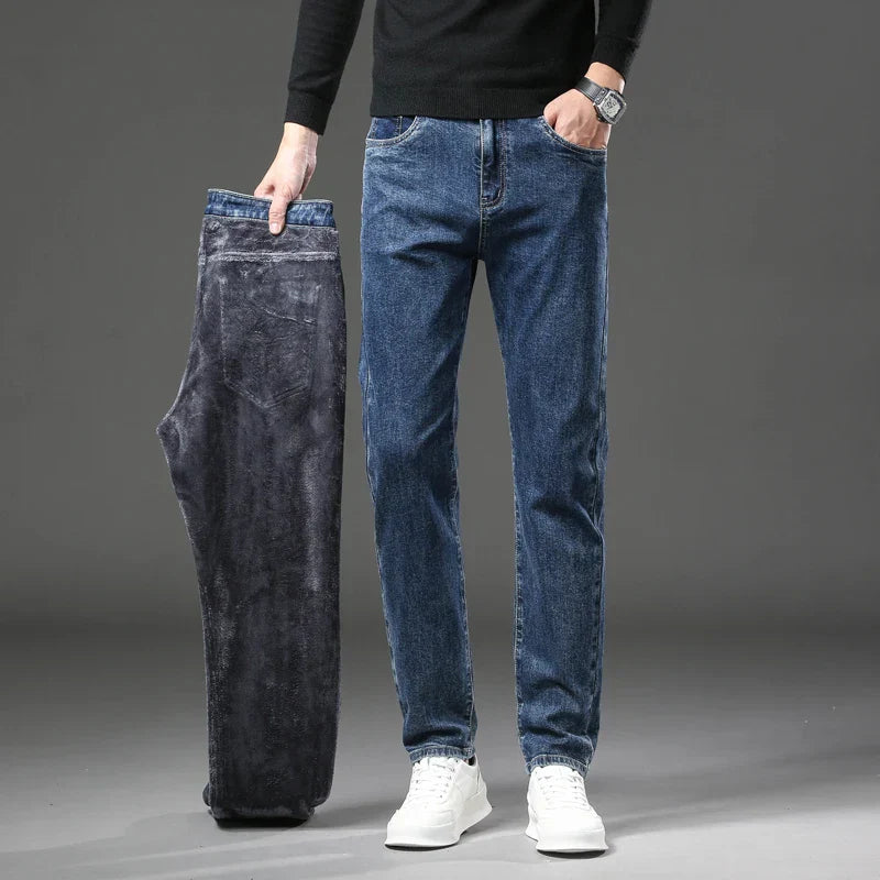 Fleece lined classic denim jeans trousers for men | Kellan -2
