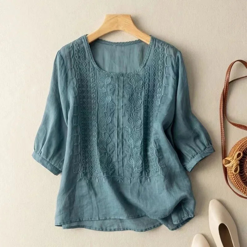 Chemisier coton embroidered blouse for women | Laurette -2