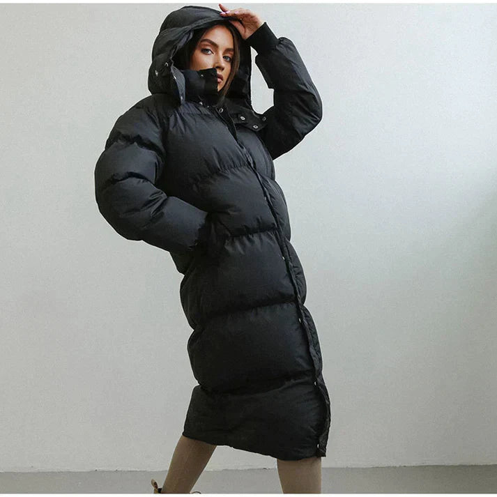 Hooded long puffer for women -1