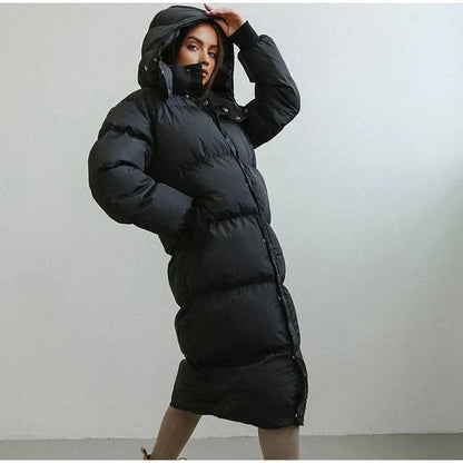 Hooded long puffer for women -1