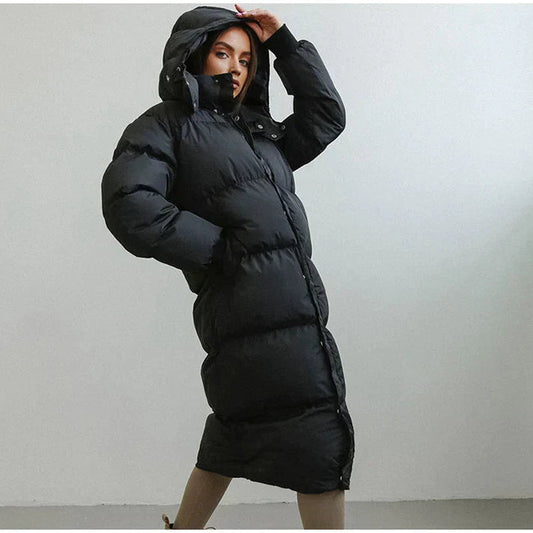 Hooded long puffer for women -1