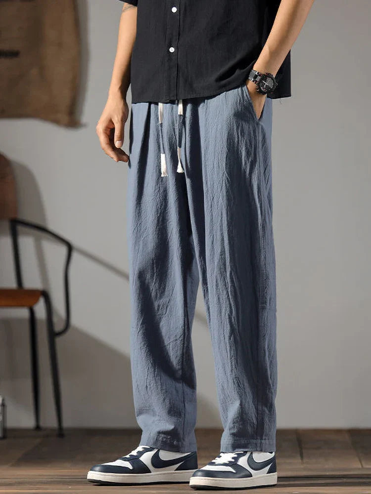 Relaxed drawcord straight leg trousers for men | Solen -4