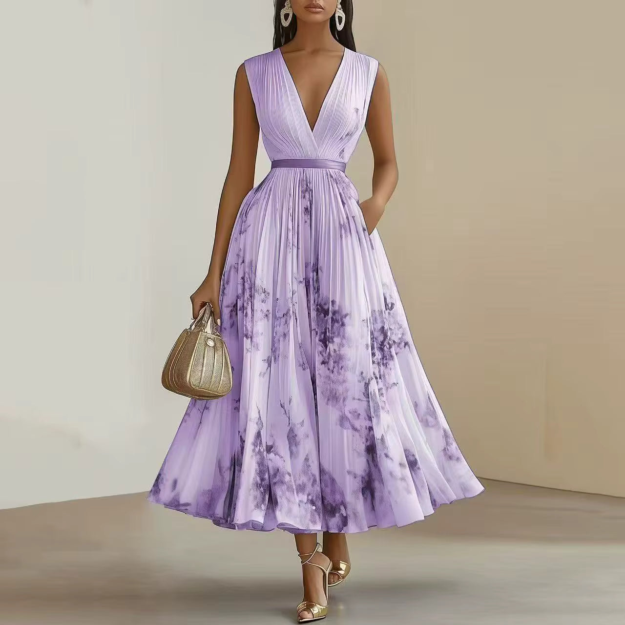 Elegant pleated everyday maxi dress for women | Rowella -3