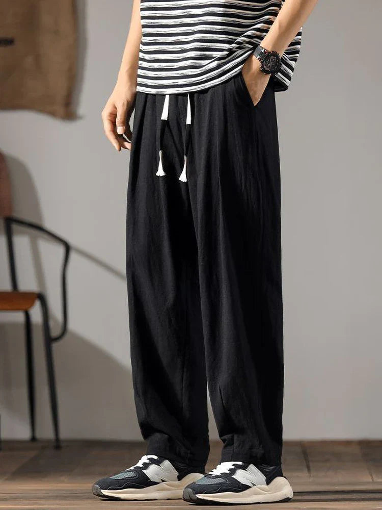 Relaxed drawcord straight leg trousers for men | Solen -6