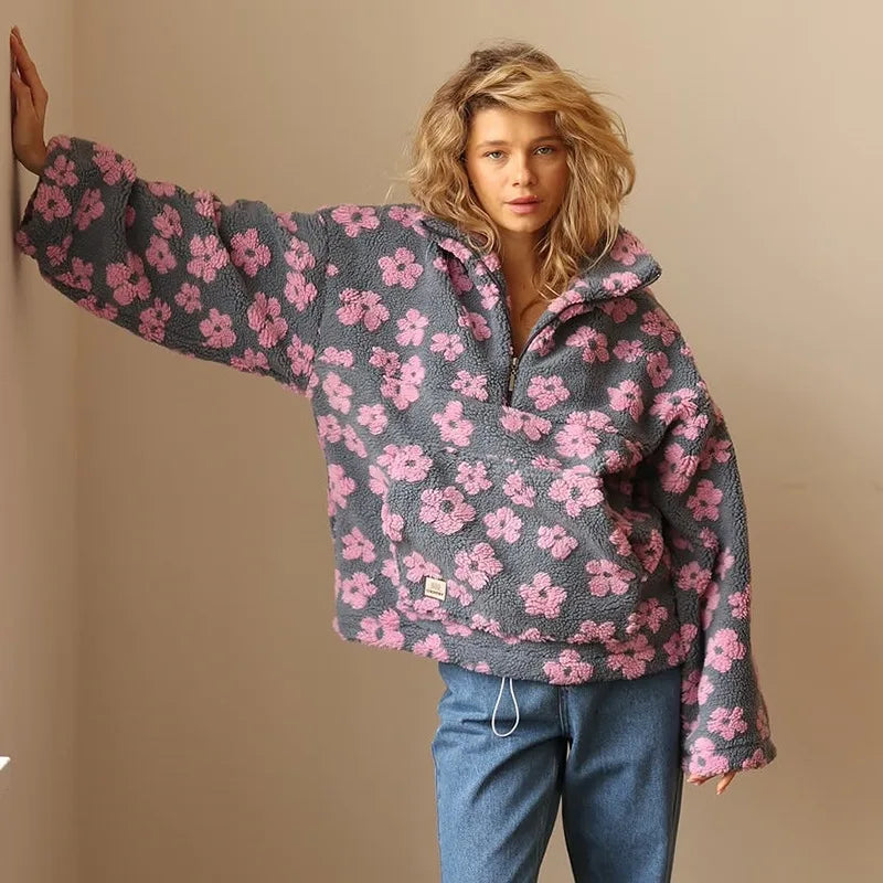 Elegant floral sherpa jumper for women | Elara -4