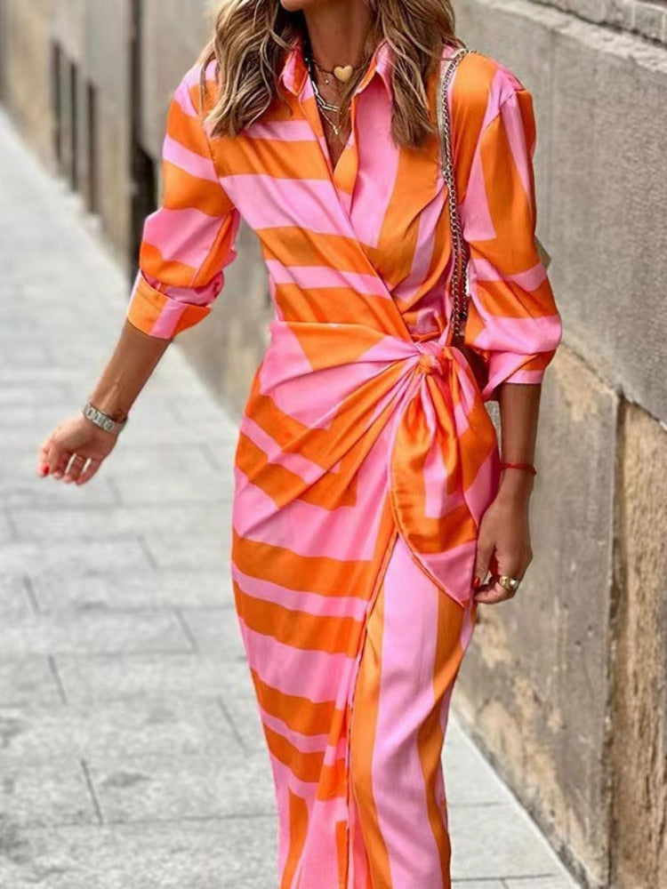 Striped midi shirt dress for women | Clarissa