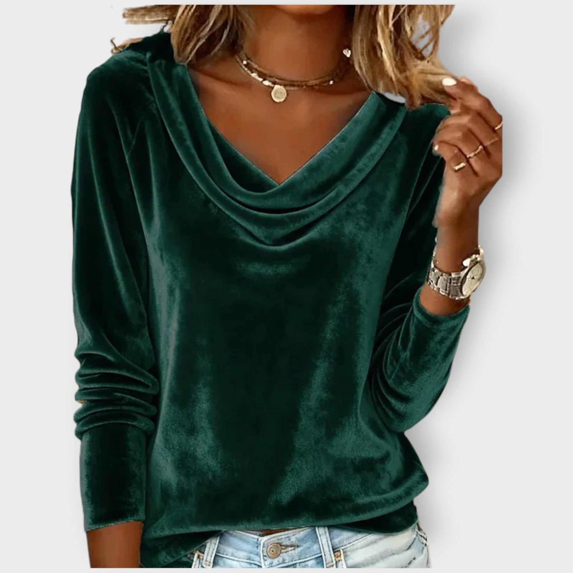 Elegant velvet drape-neck top for women | Margaret -11